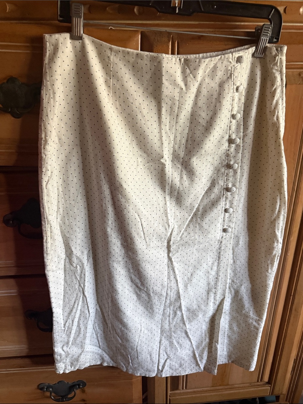 Forever 21 Cream Midi Skirt with Black Micro Dots and Side Buttons